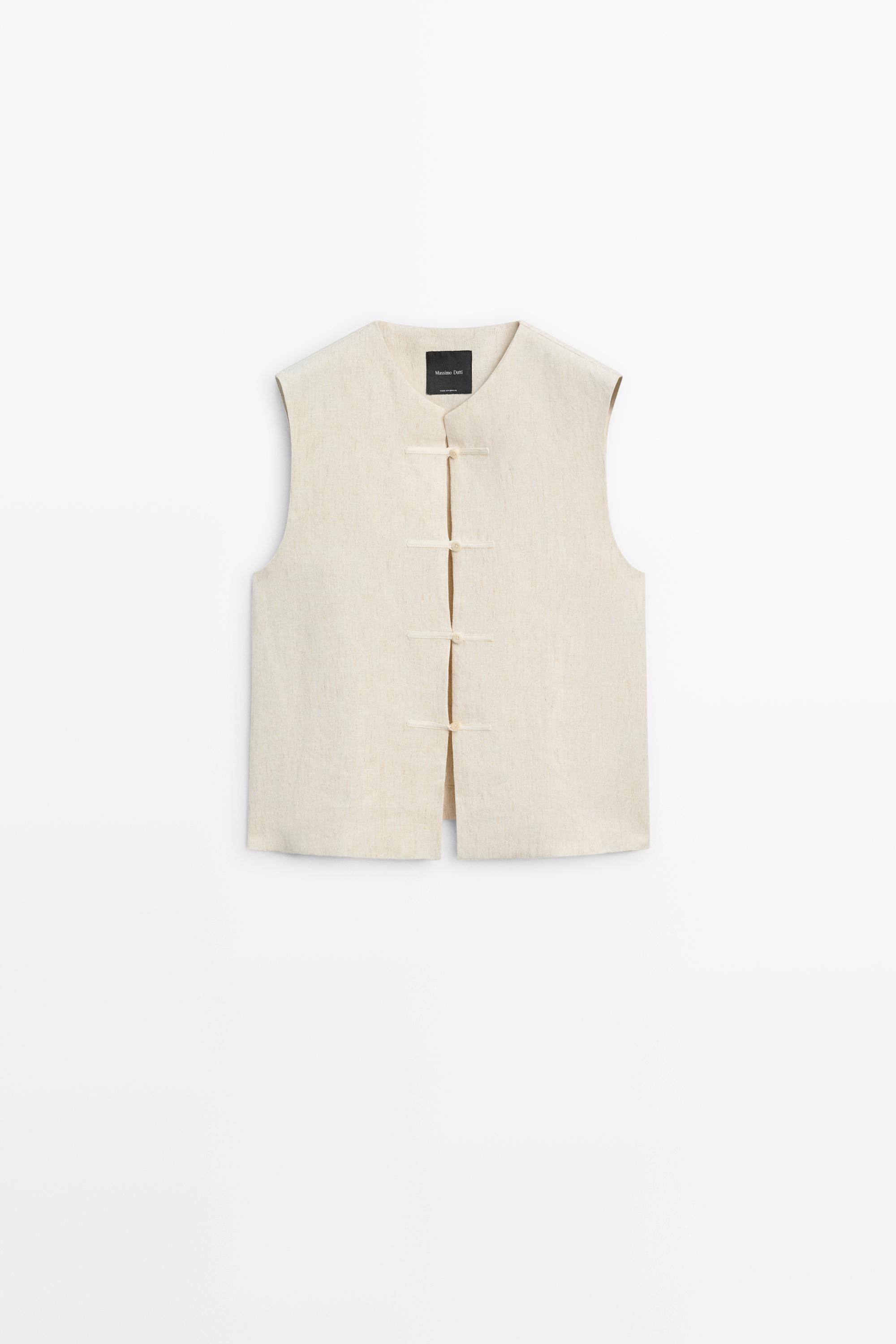 Linen blend button-detail vest